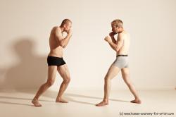 Underwear Martial art Man - Man White Moving poses Slim Short Blond Dynamic poses Academic